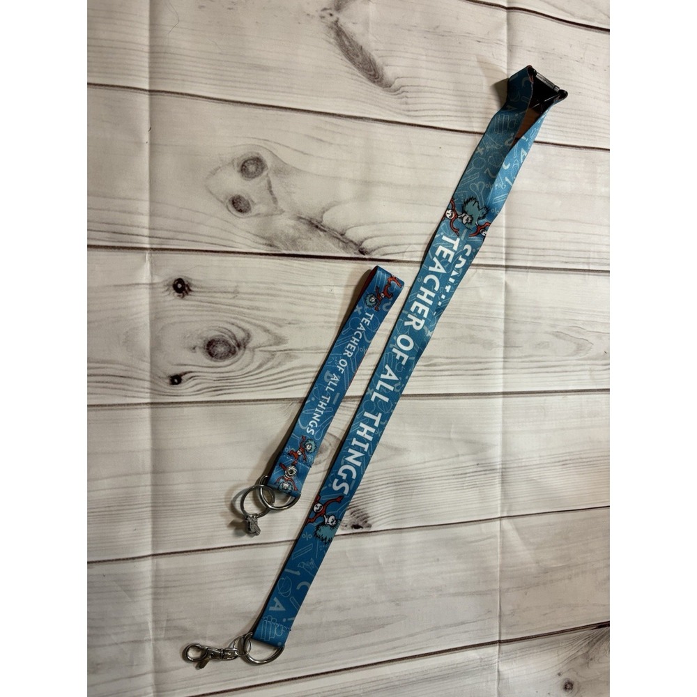 Universal Studios Teacher Of All Things Dr Seuss Lanyard Keychain Blue Red Set